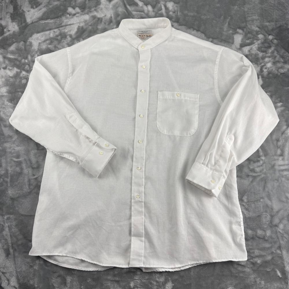 Arrow River Brand Mens White Band Collar Button Down Shirt 17.5 32/33 USA Made